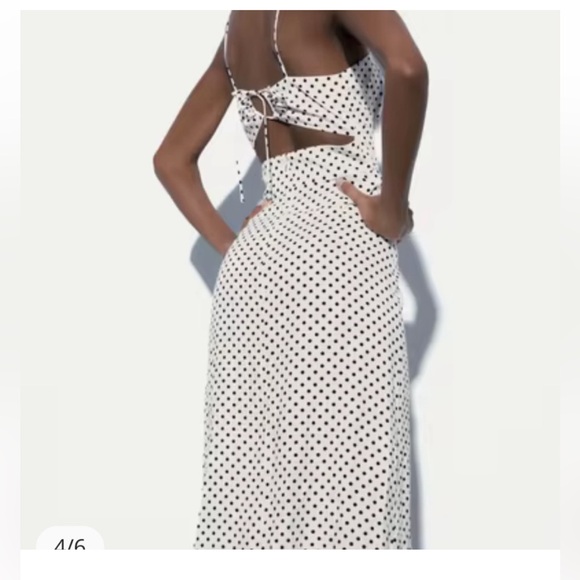 Zara polka dot dress midi linen blend - Picture 2 of 4